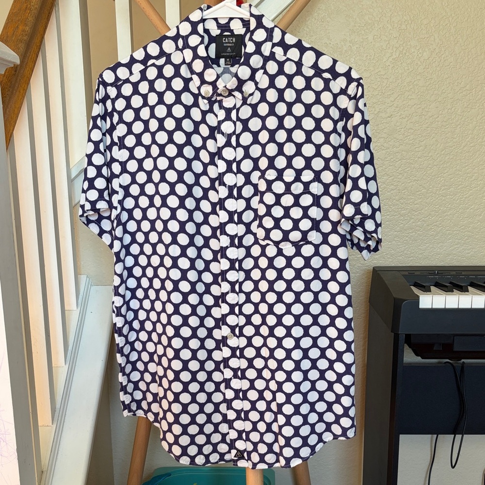Calvin Klein Men's Navy Polka Dot Casual Shirt
